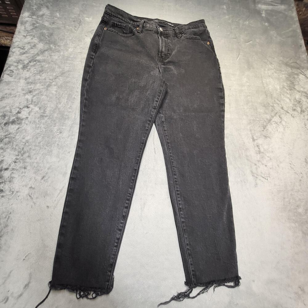 Old Navy Jeans Womens 14 Black Straight High Rise Fringe‎ Distressed Stretch